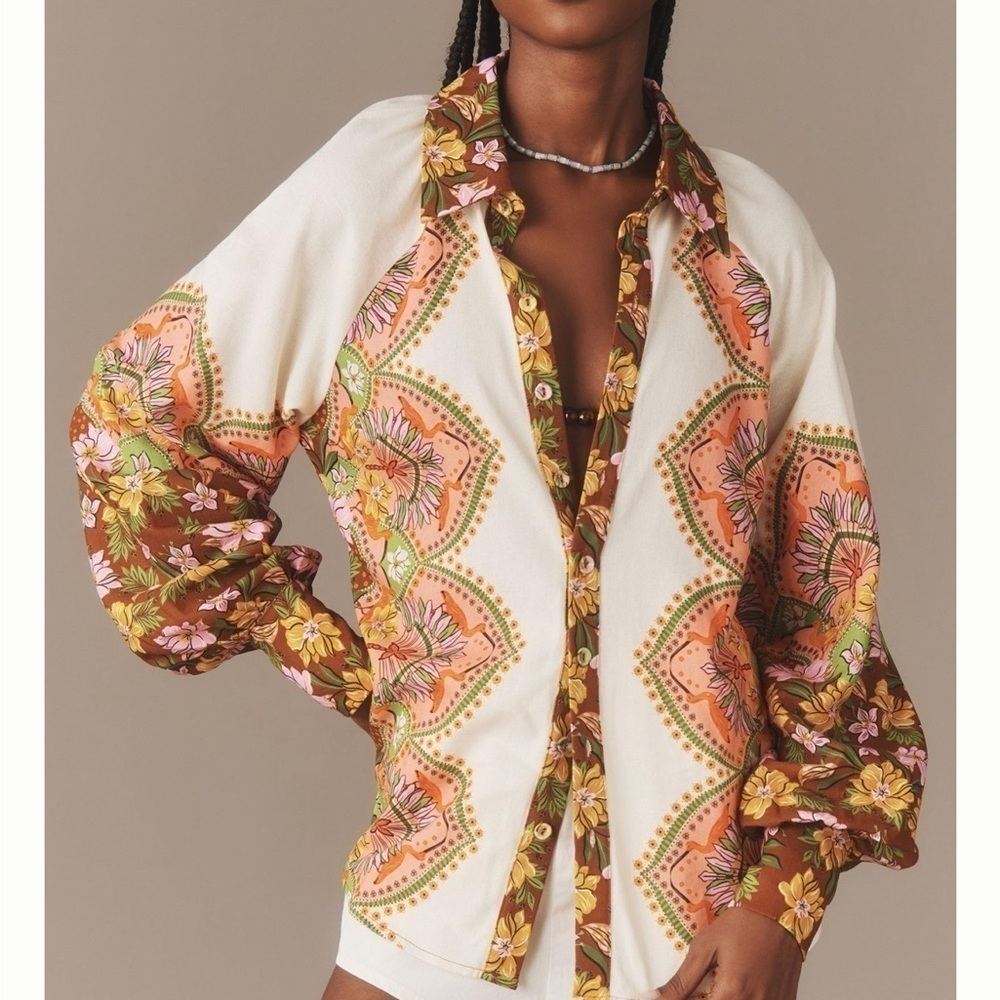 Anthropologie La Maise Women’s Medium Lalita Shirt Flamingo Paradise